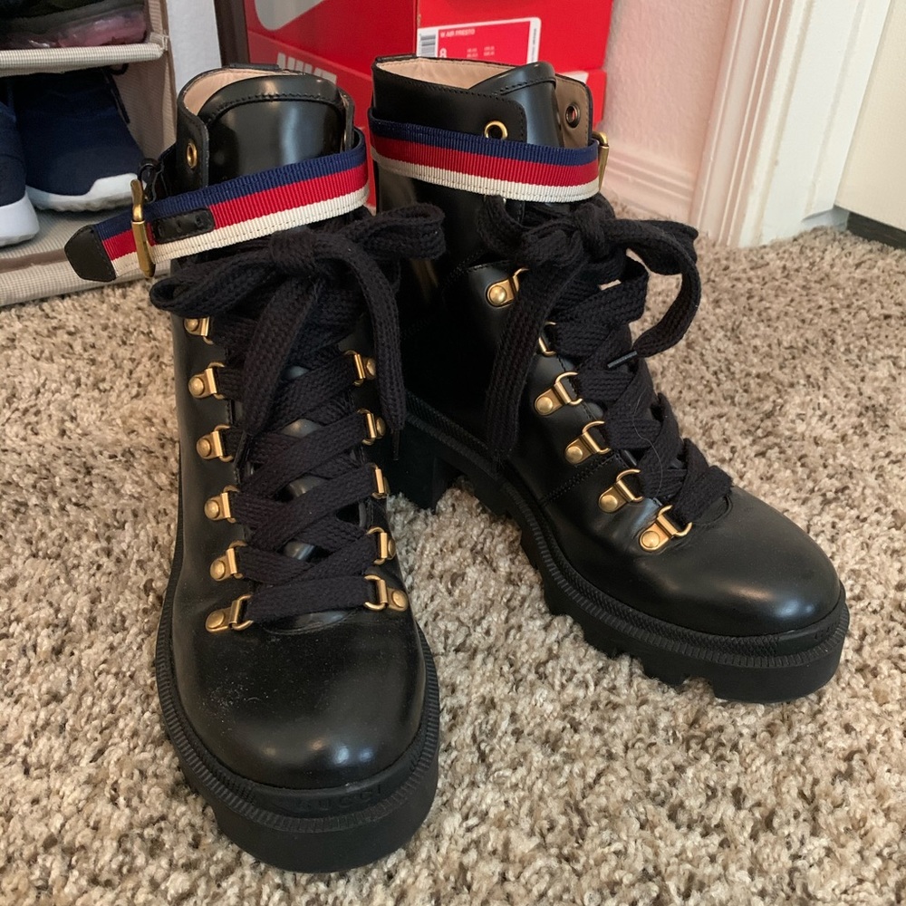 Black lace Gucci combat boots